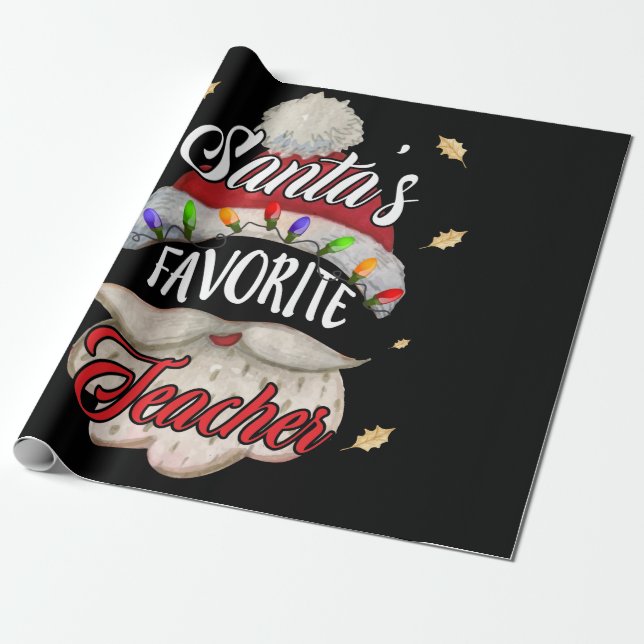 Santa's Favorite Teacher Santa Hat-julljus Presentpapper (Utrullad)