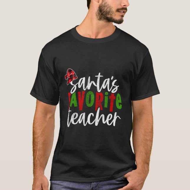 Santa's Favorite Teacher Teacher T Shirt (Framsida)