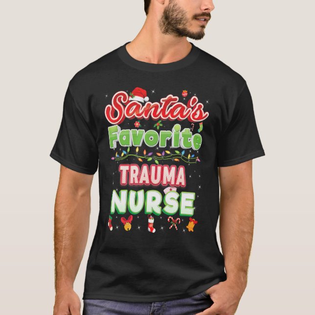 Santa's Favorite Trauma Nurse jul Santa Hat T Shirt (Framsida)