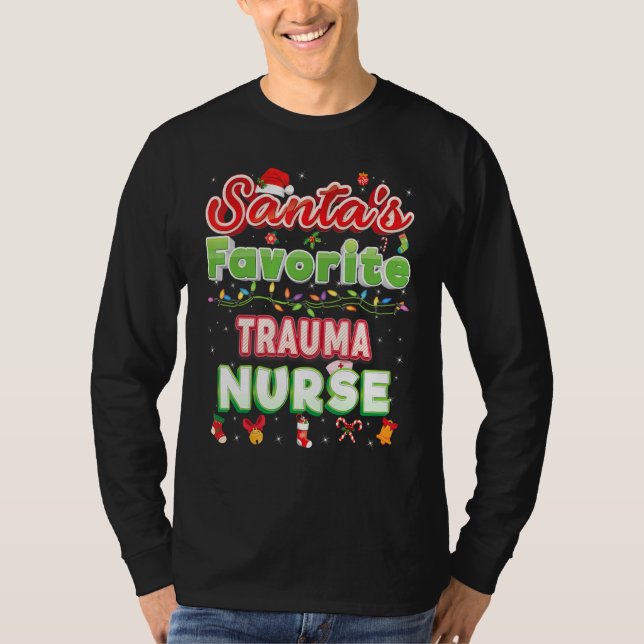 Santa's Favorite Trauma Nurse jul Santa Hat T Shirt (Framsida)