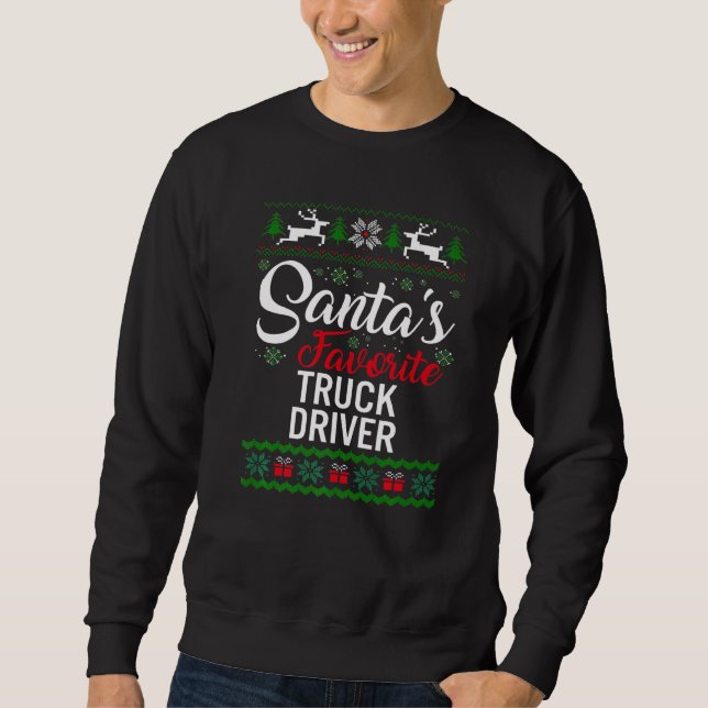 Santa's Favorite Truck Driver Christmas Ugly Sweat Lång Ärmad Tröja (Framsida)