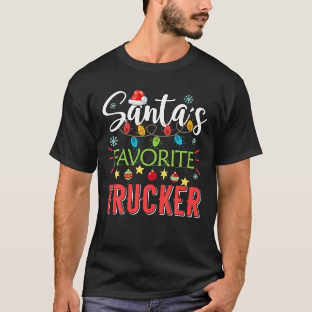 Santa's Favorite Trucker Julafton Light Santa Hat  T Shirt (Framsida)