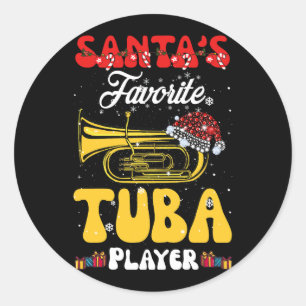 Santa's Favorite Tuba Player Julafton Santa Musica Runt Klistermärke