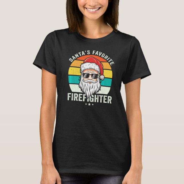 Santa's Favorite Volunteer Firefighter Proud Funny T Shirt (Framsida)