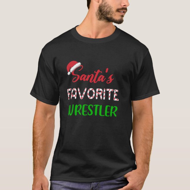 Santas Favorite Wrestler Funny Wrestling jul T Shirt (Framsida)