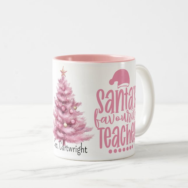 Santa's Favourite Teacher Två-Tonad Mugg (Framsida höger)