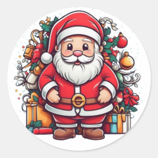 Santa's Festive Round Sticker Runt Klistermärke
