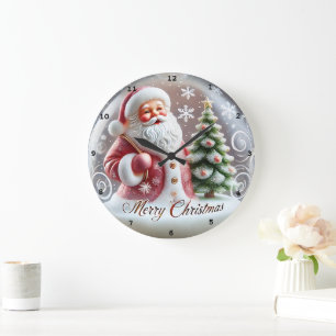 Santa's Festive Träd" - Glatt julmur Stor Klocka