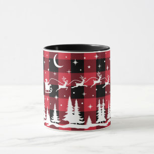 Santa's Flies Reindeer Red Buffalo Check Mugg
