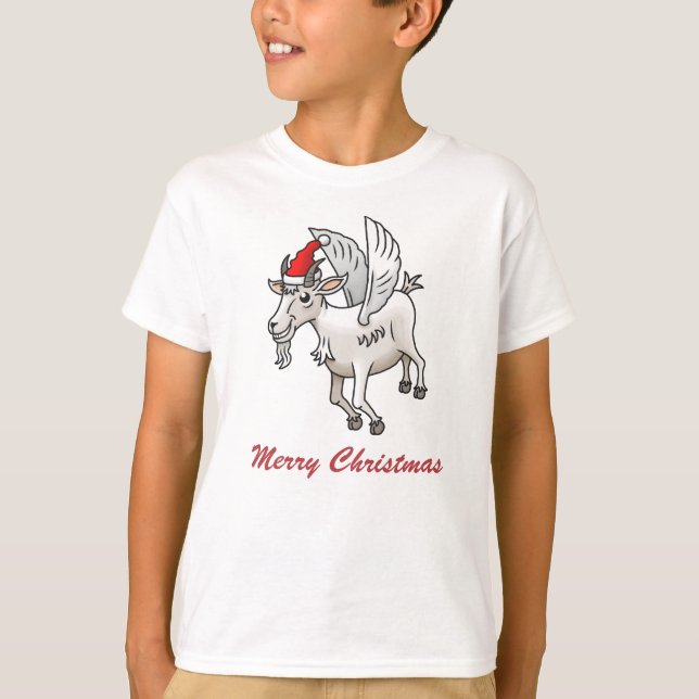 Santa's Flying Christmas Goat T Shirt (Framsida)