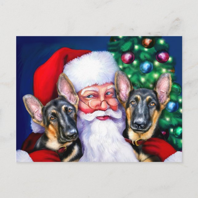 Santa's German Sheperd Hundar Helg Vykort (Framsida)