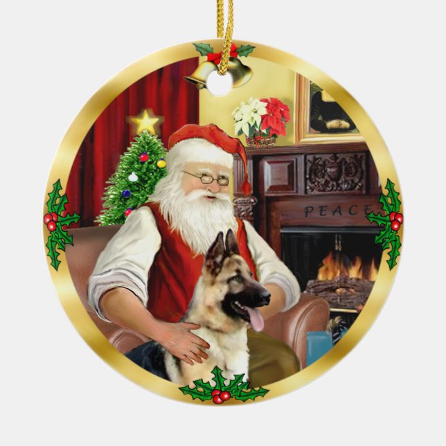 Santa's German Shepherd #13 Julgransprydnad Keramik (Framsidan)