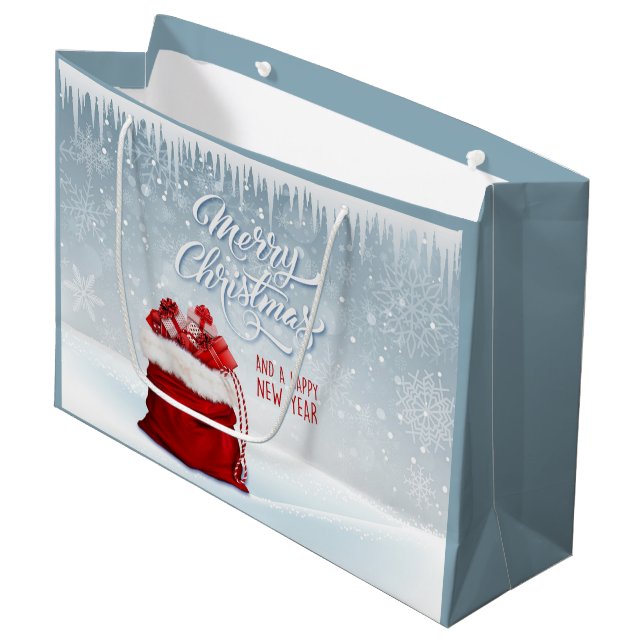 Santas Gift Bag, Icicles and Snöflingor (Framsidan Vinklad)