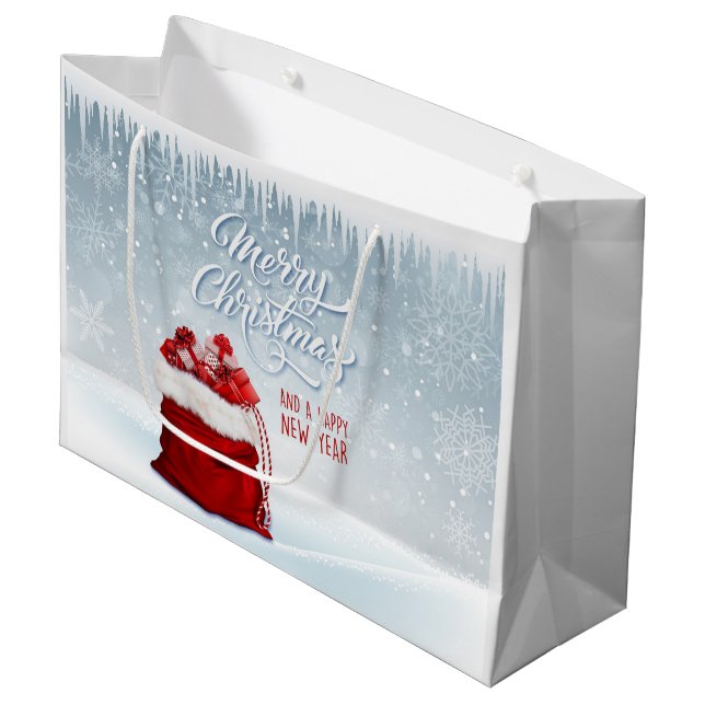 Santas Gift Bag, Icicles and Snöflingor Large Gif (Framsidan Vinklad)
