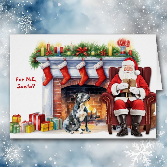 Santa's Gift Black Pitbull Helgdag Hälsningskort (Skapare uppladdad)