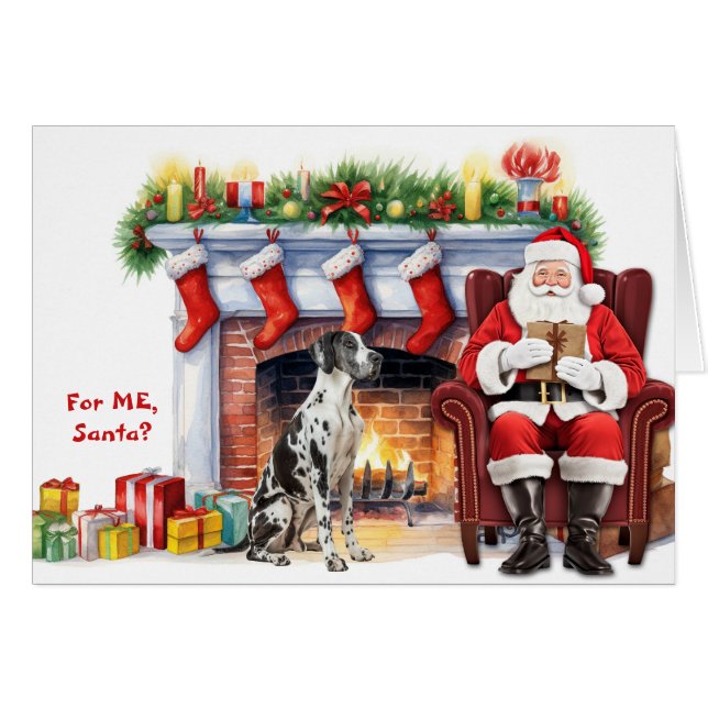 Santa's Gift Black White Great Dane Dog Christmas Hälsningskort (Framsidan Horizontal)