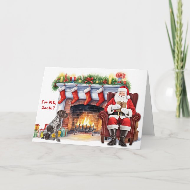 Santa's Gift German Wirehaired Pointer Christmas Helgkort (Framsida)