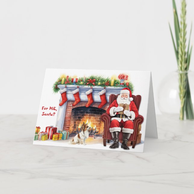 Santa's Gift Papillon Dog Christmas Helgkort (Framsida)