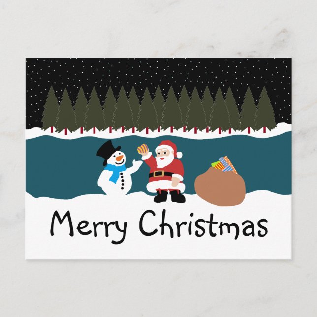 Santa's Gift to Snögubbe vycard Helg Vykort (Framsida)