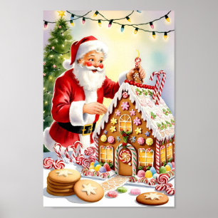 Santa's Gingerbröd House Illustration Poster