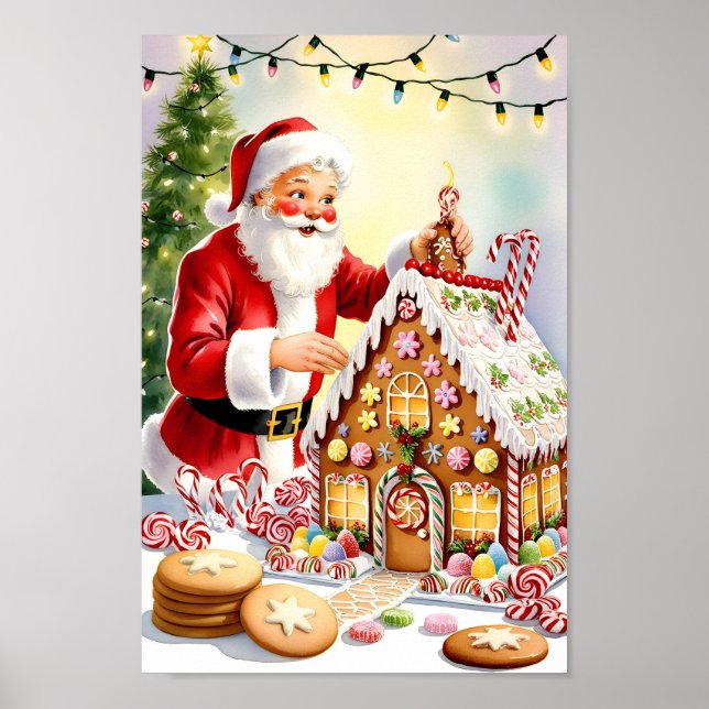 Santa's Gingerbröd House Illustration Poster (Framsidan)