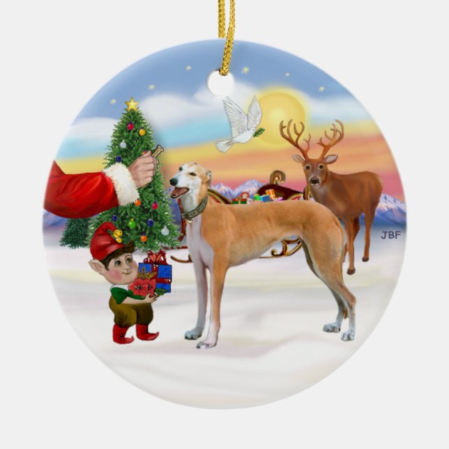 Santas godsak - Ljusröd Greyhound Julgransprydnad Keramik (Framsidan)