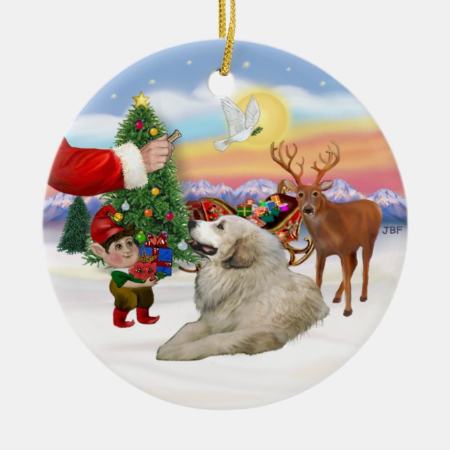 Santas godsak - Pyreneisk mastiff Julgransprydnad Keramik (Framsidan)