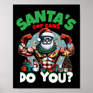 Santa's Har Gains Do you Festive Bodybuilding Gym Poster