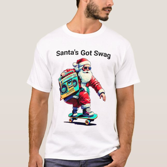 Santa's Har Swag Retro Skateboard-julafton T Shirt (Framsida)