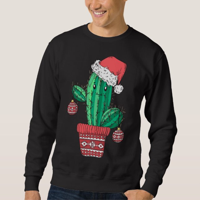 Santa's Hat Cactus Sweater jul Party Julafton Ho Lång Ärmad Tröja (Framsida)
