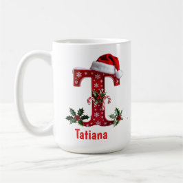 Santa's hat Monogram initial T merry Christmas Kaffemugg