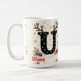 Santa's hat Monogrogram initial U merry Christmas Kaffemugg