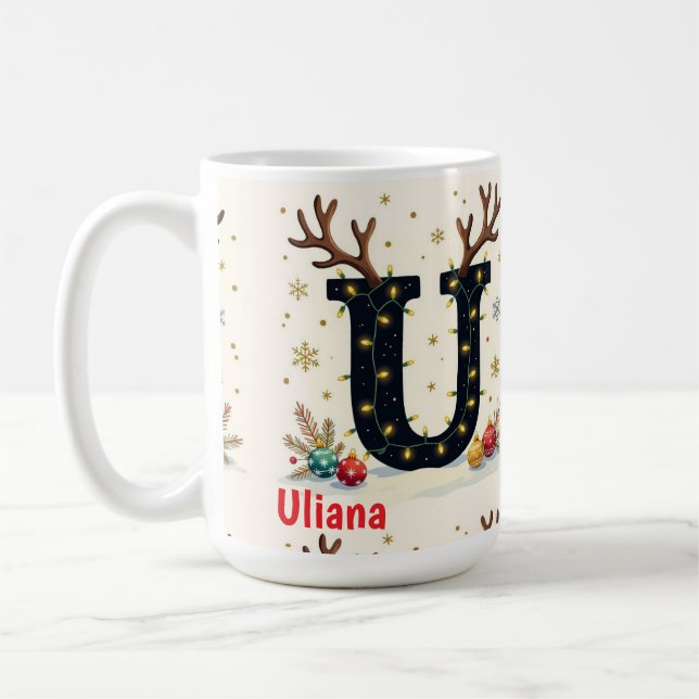 Santa's hat Monogrogram initial U merry Christmas  Kaffemugg (Vänster)