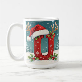 Santa's hat Monogrogram initial U merry Christmas Kaffemugg