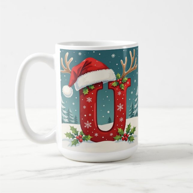 Santa's hat Monogrogram initial U merry Christmas  Kaffemugg (Vänster)