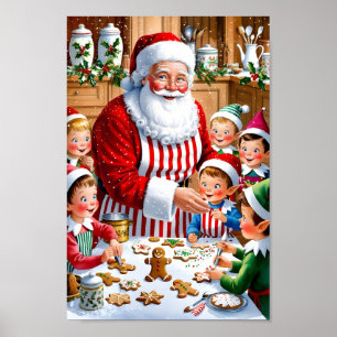 Santa's Helgdag Baking Crew Kitchen Wall Art Poster