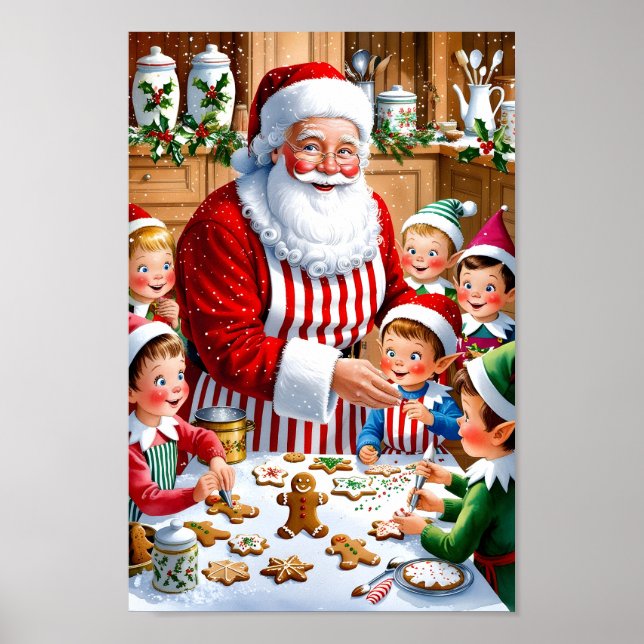 Santa's Helgdag Baking Crew Kitchen Wall Art Poster (Framsidan)