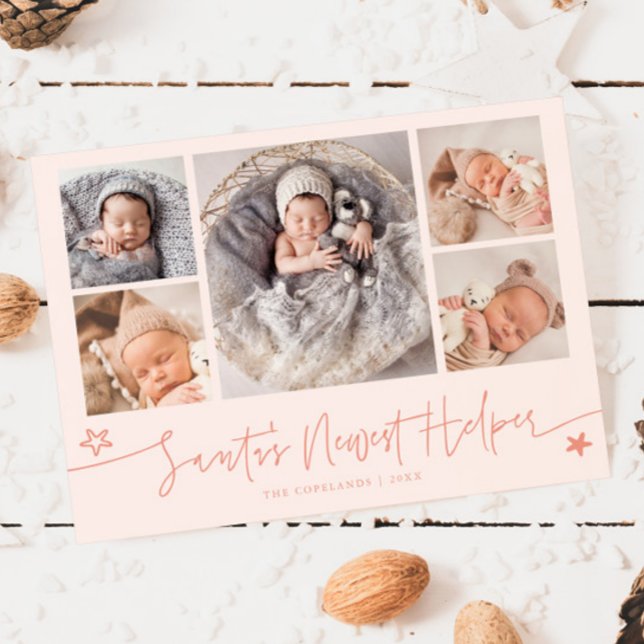 Santa's Helper Christmas Peach Birth Announcement Julkort (Skapare uppladdad)