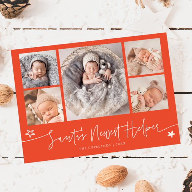 Santa's Helper Christmas Red Birth Announcement Julkort (Skapare uppladdad)