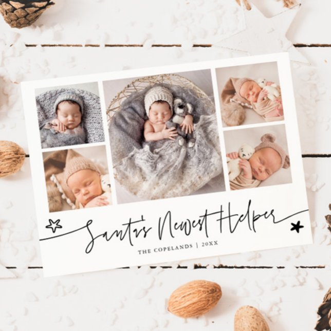 Santa's Helper Christmas White Birth Announcement Julkort (Skapare uppladdad)