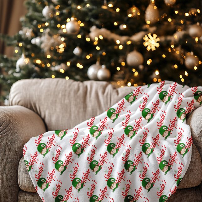 Santa's Helper jul Elf Red Grönt Fleecefilt (Santa's Helper Christmas Elf Red Green Fleece Blanket)