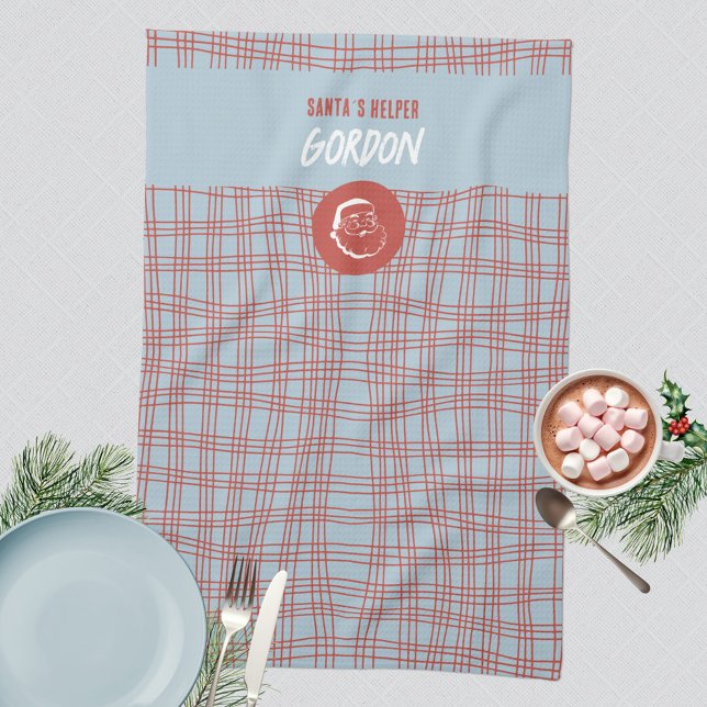 Santa's Helper Modern Blue & Red Helgdag Kökshandduk (Santa´s Helper 🎅🏻 Modern Minimalist Blue Red Kitchen Towel ©Susanne Sachers - Sunny Mind Design 🌞)