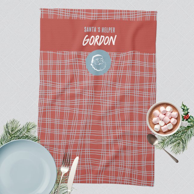 Santa's Helper Red & Blue Säsong Kökshandduk (Santa´s Helper 🎅🏻 Modern Minimalist Red Blue Kitchen Towel ©Susanne Sachers - Sunny Mind Design 🌞)