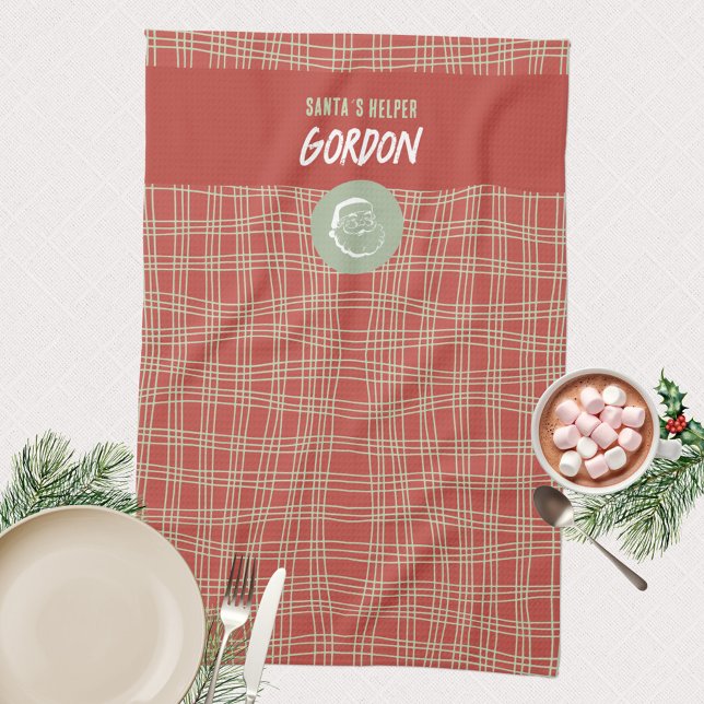 Santa's Helper Red & Grönt Cheerful Kökshandduk (Santa´s Helper 🎅🏻 Modern Minimalist Red Green Kitchen Towel ©Susanne Sachers - Sunny Mind Design )