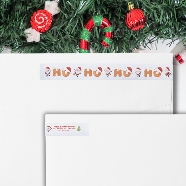 Santa's HO HO HO Wraparound Address Label Etikettband (Make your holiday mail extra special with this lovely wraparound Christmas-themed mailing label.)