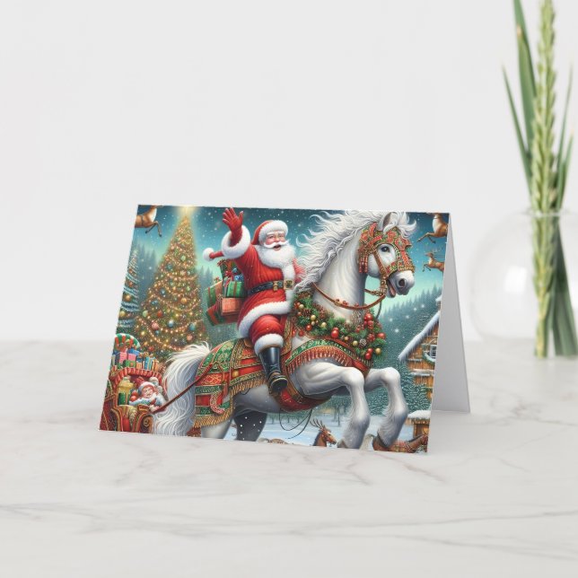 Santa's Horse Pulling Sleigh Helgkort (Framsida)