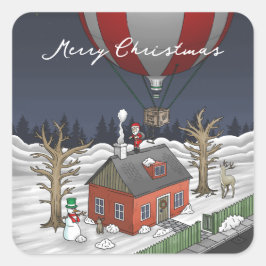 Santa's Hot Air Balloon Fyrkantigt Klistermärke