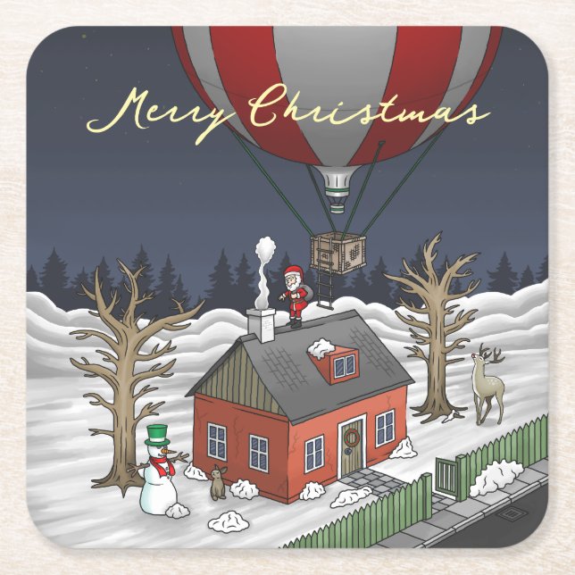 Santa's Hot Air Balloon Underlägg Papper Kvadrat (Framsidan)