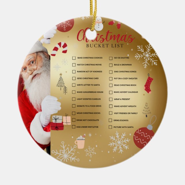 Santa's jul Bucket List Red Guld Ornament (Framsidan)