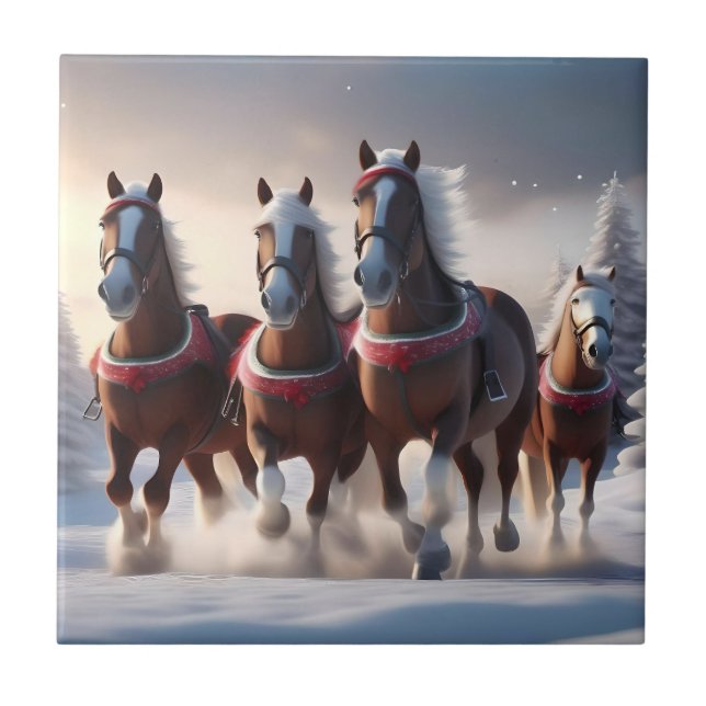 Santas jul Snö Horses. Kakelplatta (Framsidan)